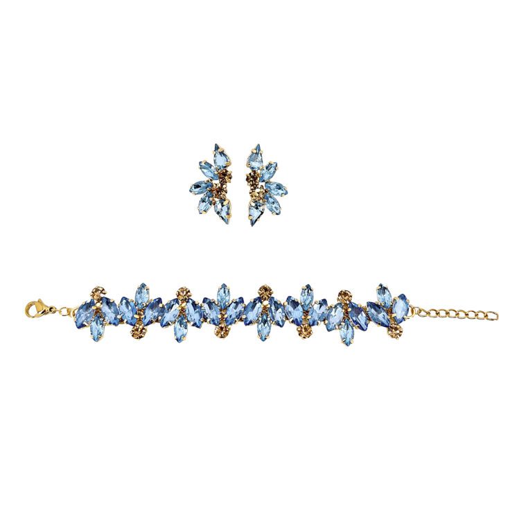 Orecchini E Bracciale Con Pietre Celesti E Oro - Pr230