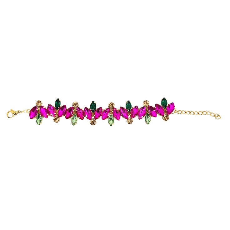 Bracciale Con Pietre Fucsia Verdi E Oro - Brc286