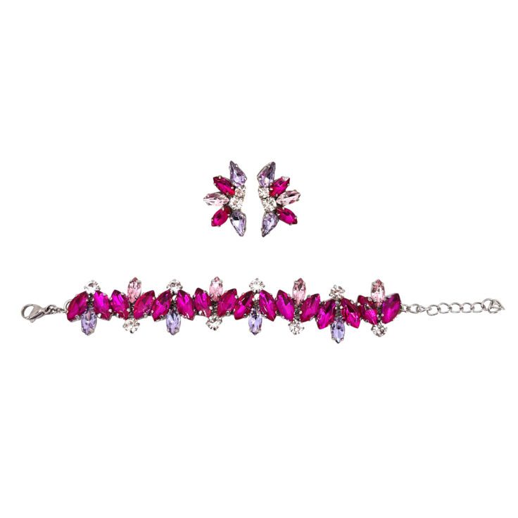 Orecchini E Bracciale Con Pietre Fucsia Ametista E Rosa - Pr233