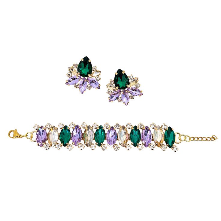Orecchini E Bracciale Con Pietre Verdi Ametista E Oro - Pr222