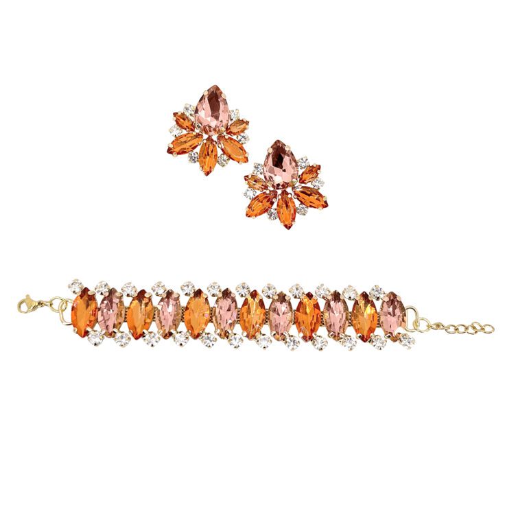 Orecchini E Bracciale Con Pietre Arancioni E Cipria - Pr223
