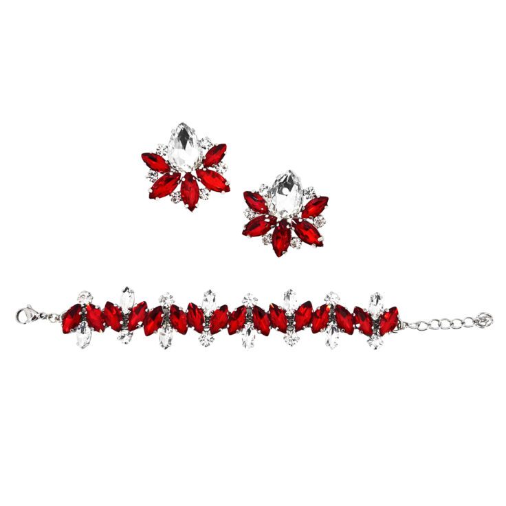 Orecchini E Bracciale Con Pietre Rosse - Pr227
