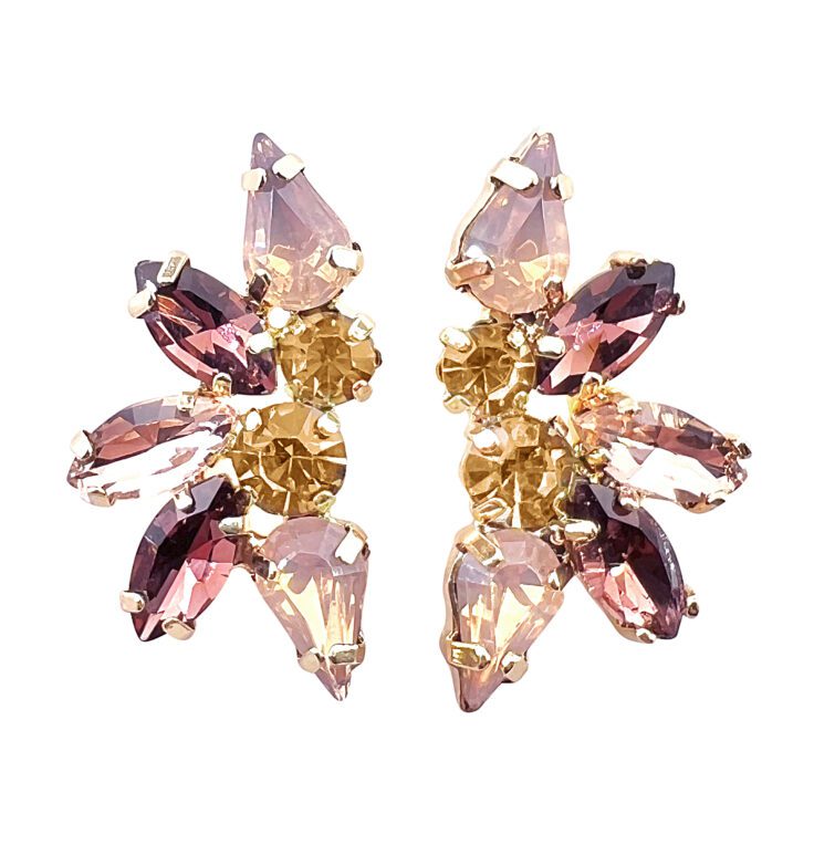 Orecchini Con Pietre Rosa Marsala E Oro - Cl1153