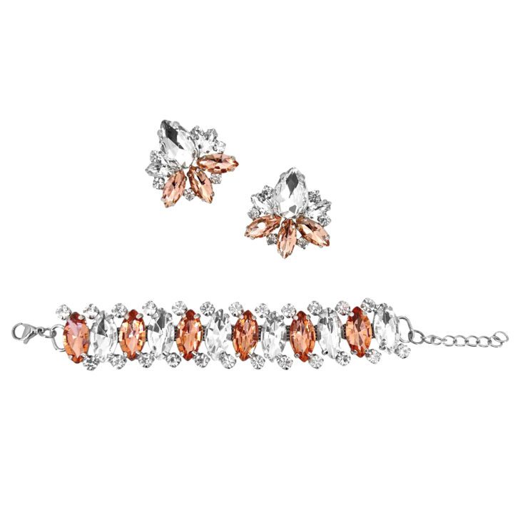 Orecchini E Bracciale Con Pietre Cipria E Crystal - Pr225