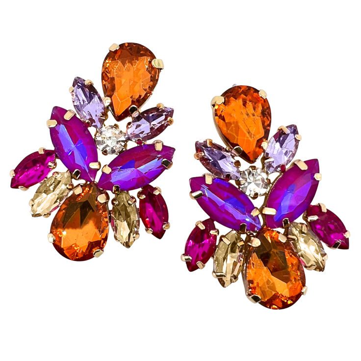 Orecchini Con Pietre Fucsia Ametista Arancioni E Oro - Cl1104
