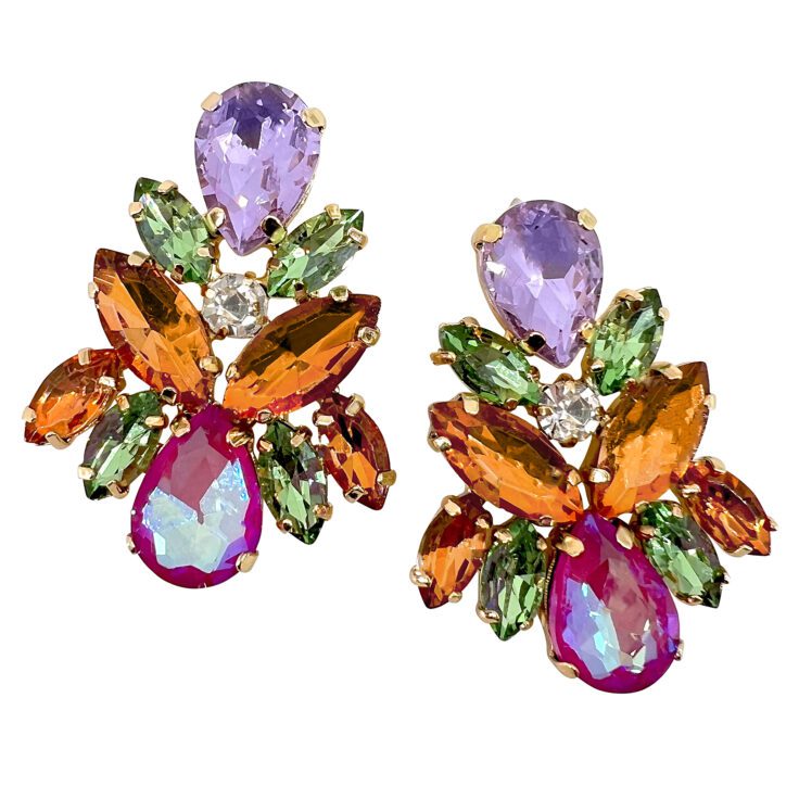 Orecchini Con Pietre Ametista Verdi Arancioni E Fucsia - Cl1103