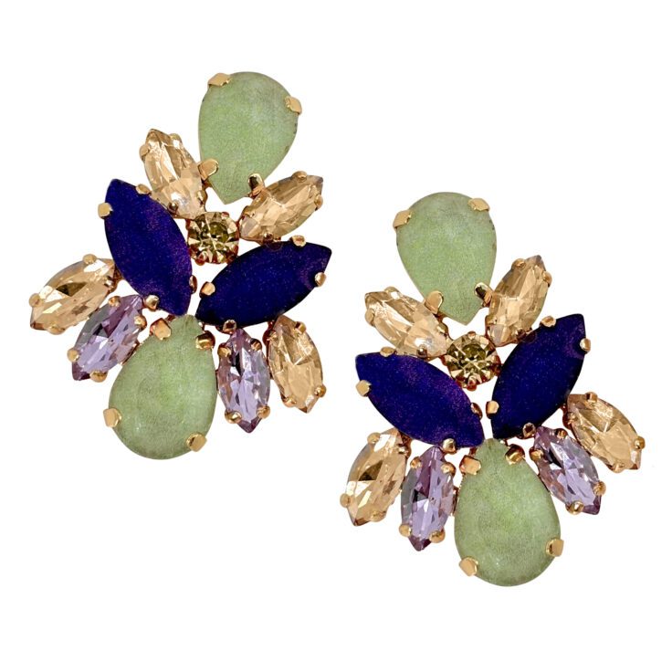 Orecchini Con Pietre Viola Verde Acqua Ametista E Oro - Cl1191