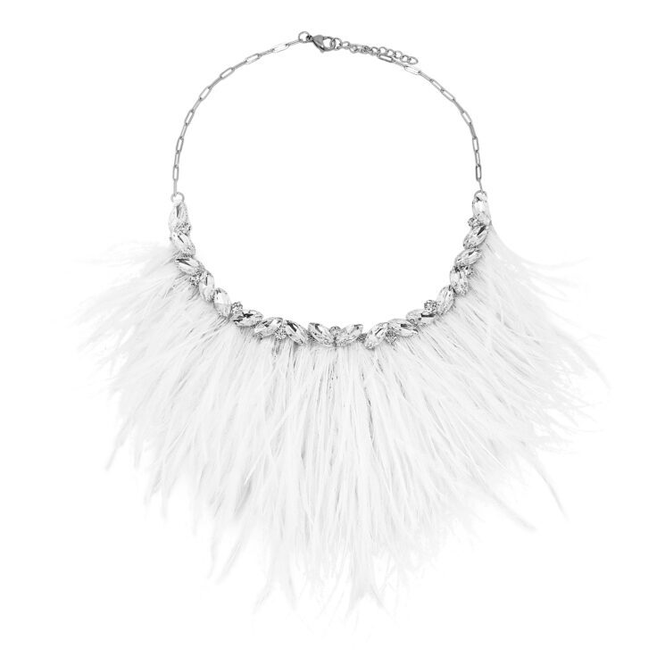 Collana Con Pietre E Piume Bianche - Nkl183