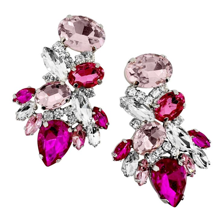 Orecchini Con Pietre Rosa Fucsia Fragola E Crystal - Atmosfera13