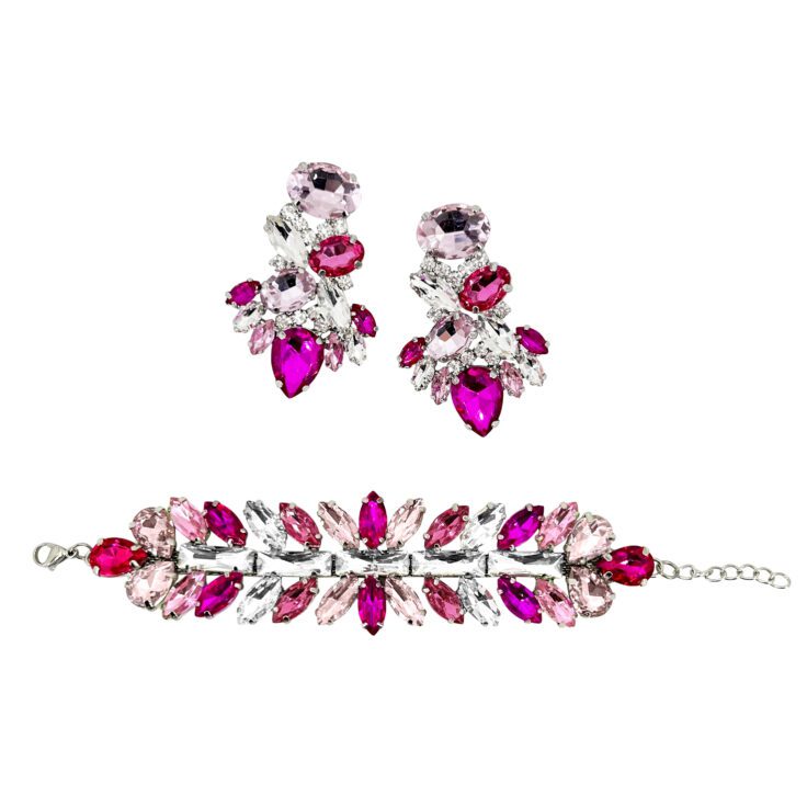 Orecchini E Bracciale Con Pietre Rosa Fucsia E Crystal  - Pr243