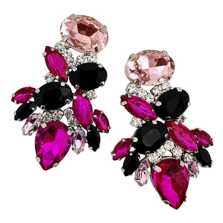 Orecchini Con Pietre Nere Rosa Fucsia E Crystal - Atmosfera14