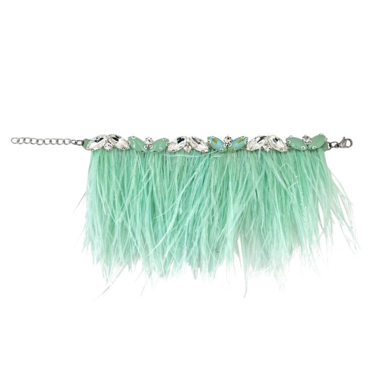 Bracciale Con Pietre E Piume Verde Acqua - Brc300