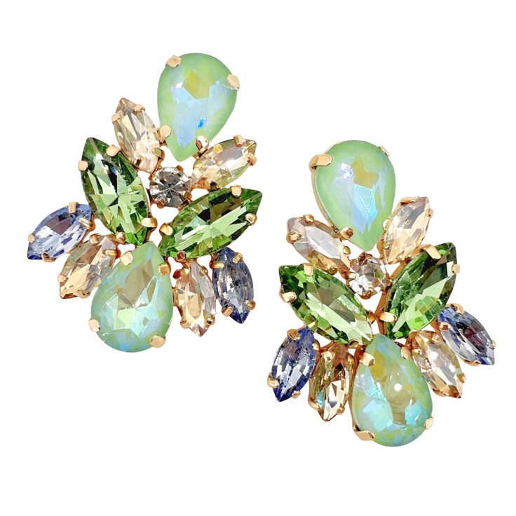 Orecchini Con Pietre Verdi Celesti Oro E Verde Acqua - Cl1222