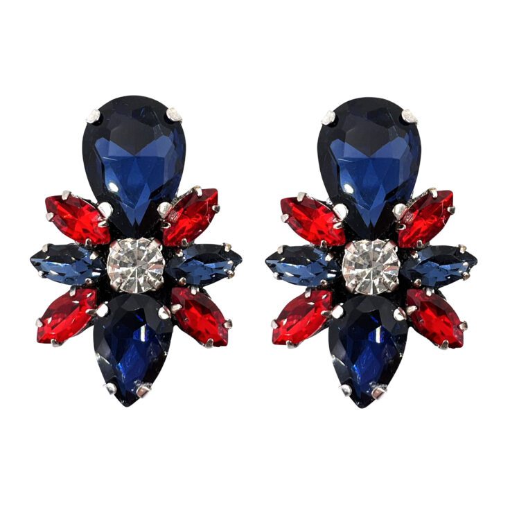 Orecchini A Lobo Con Pietre Blu E Rosse - Cl1226