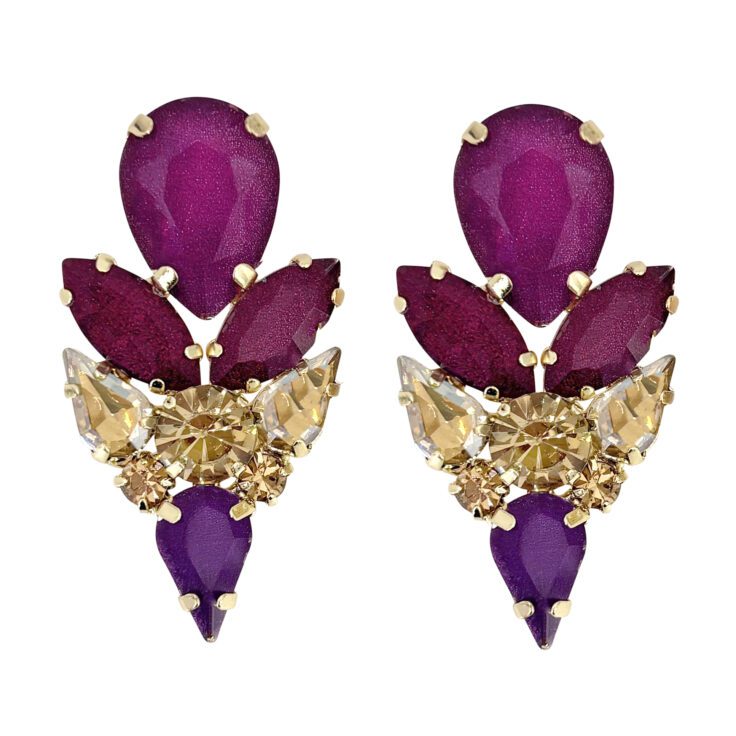 Orecchini Con Pietre Fucsia Viola E Oro - Cl1198