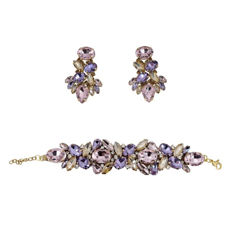 Orecchini E Bracciale Con Pietre Rosa Ametista E Oro - Pr252
