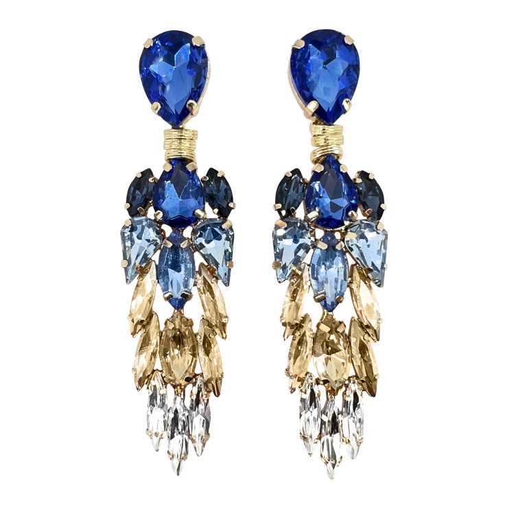 Orecchini Con Pietre Blu Elettrico Celesti Oro E Crystal - Praga5