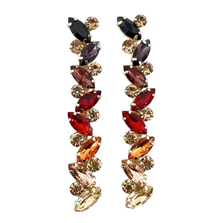 Orecchini Con Pietre Nere Viola Marsala Bordeaux Rosse Arancioni Cipria E Oro - Hollywood15