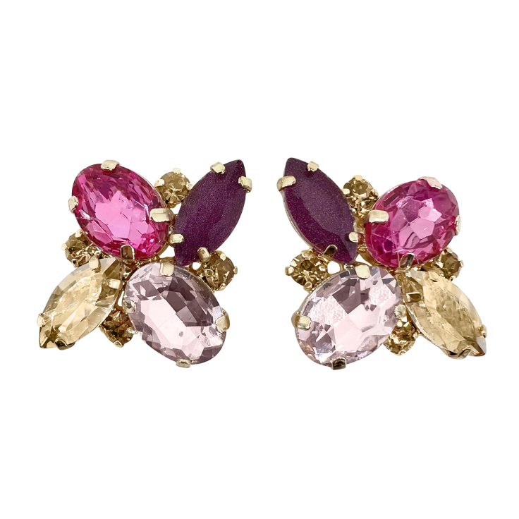 Orecchini Con Pietre Rosa Fragola Viola E Oro - Afrodite17