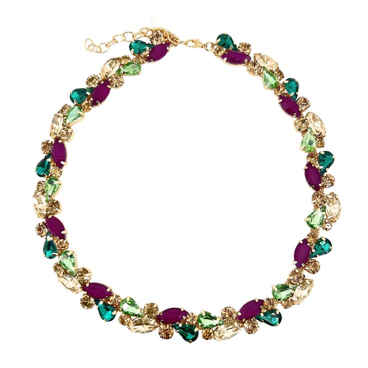 Collana Con Pietre Verdi Viola E Oro - Amelia08