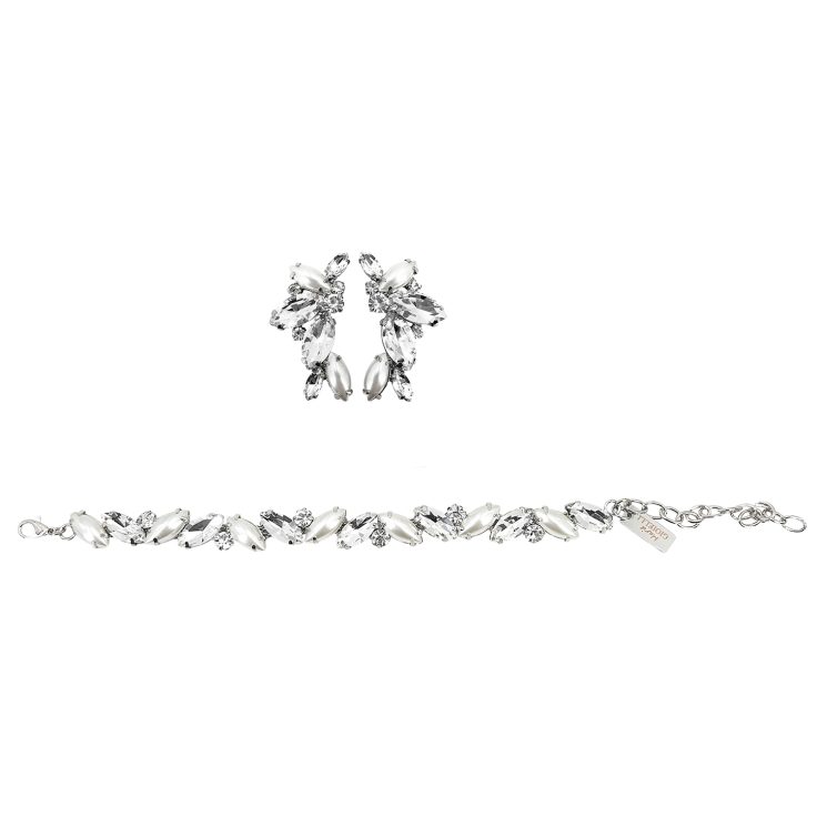 Orecchini E Bracciale Con Pietre Bianche Perlate E Crystal - Pr353