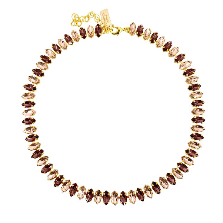 Collana Placcata Oro 24K Con Pietre Cipria E Marsala - C9Themis