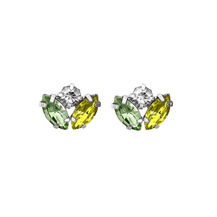 Orecchini Placcati Oro 24K Con Pietre Verdi Giallo Lime E Crystal - Persefone52