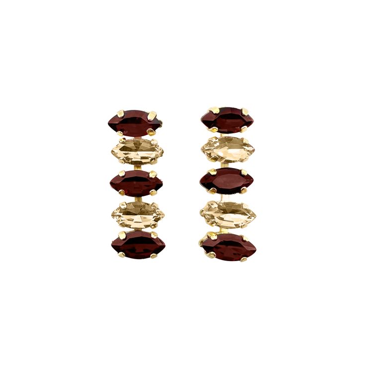 Orecchini Placcati Oro 24K Con Pietre Marsala E Oro - Themis18