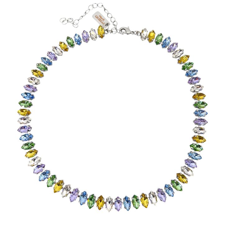 Collana Placcata Oro 24K Con Pietre Crystal Gialle Verdi Celesti E Ametista - C11Themis