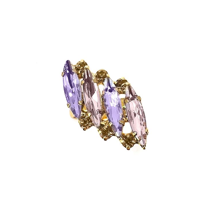 Anello Placcato Oro 24K Con Pietre Ametista E Rosa - A10Vienna