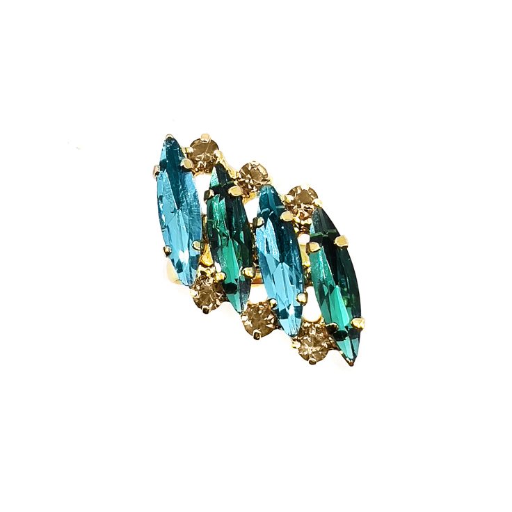 Anello Placcato Oro 24K Con Pietre Turchesi E Verdi - A13Vienna
