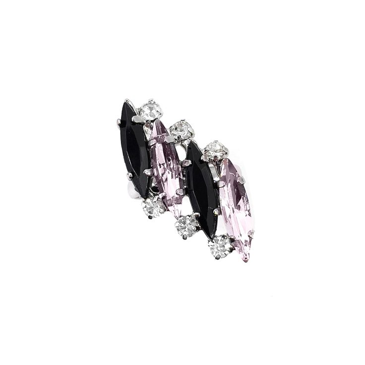 Anello Placcato Oro 24K Con Pietre Nere E Rosa - A15Vienna
