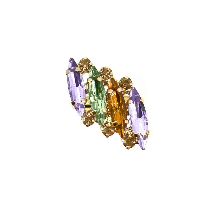 Anello Placcato Oro 24K Con Pietre Ametista Verdi E Arancioni - A16Vienna