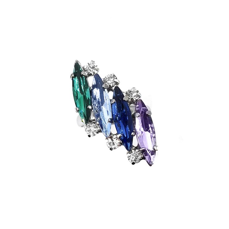 Anello Placcato Oro 24K Con Pietre Verdi Celesti Blu E Ametista - A23Vienna