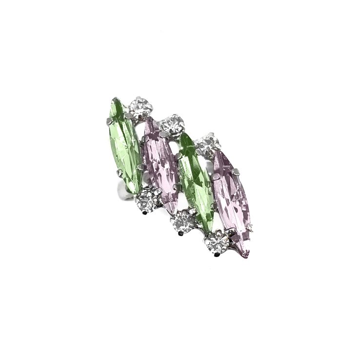 Anello Placcato Oro 24K Con Pietre Verdi E Rosa - A24Vienna